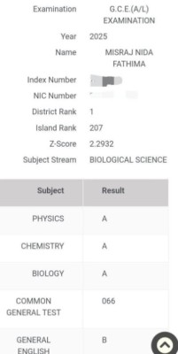 முல்லைத்தீவு மாவட்டத்தில்  விஞ்ஞானப்பிரிவில் முல்லை மகா வித்தியாலய  மாணவி முதலிடம்! 